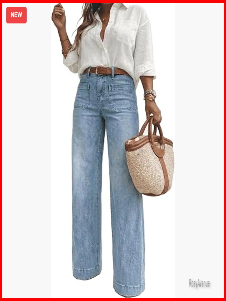 High Waisted Wide Leg Retro Jeans Stretchy 70s Vintage Loose Denim Pants